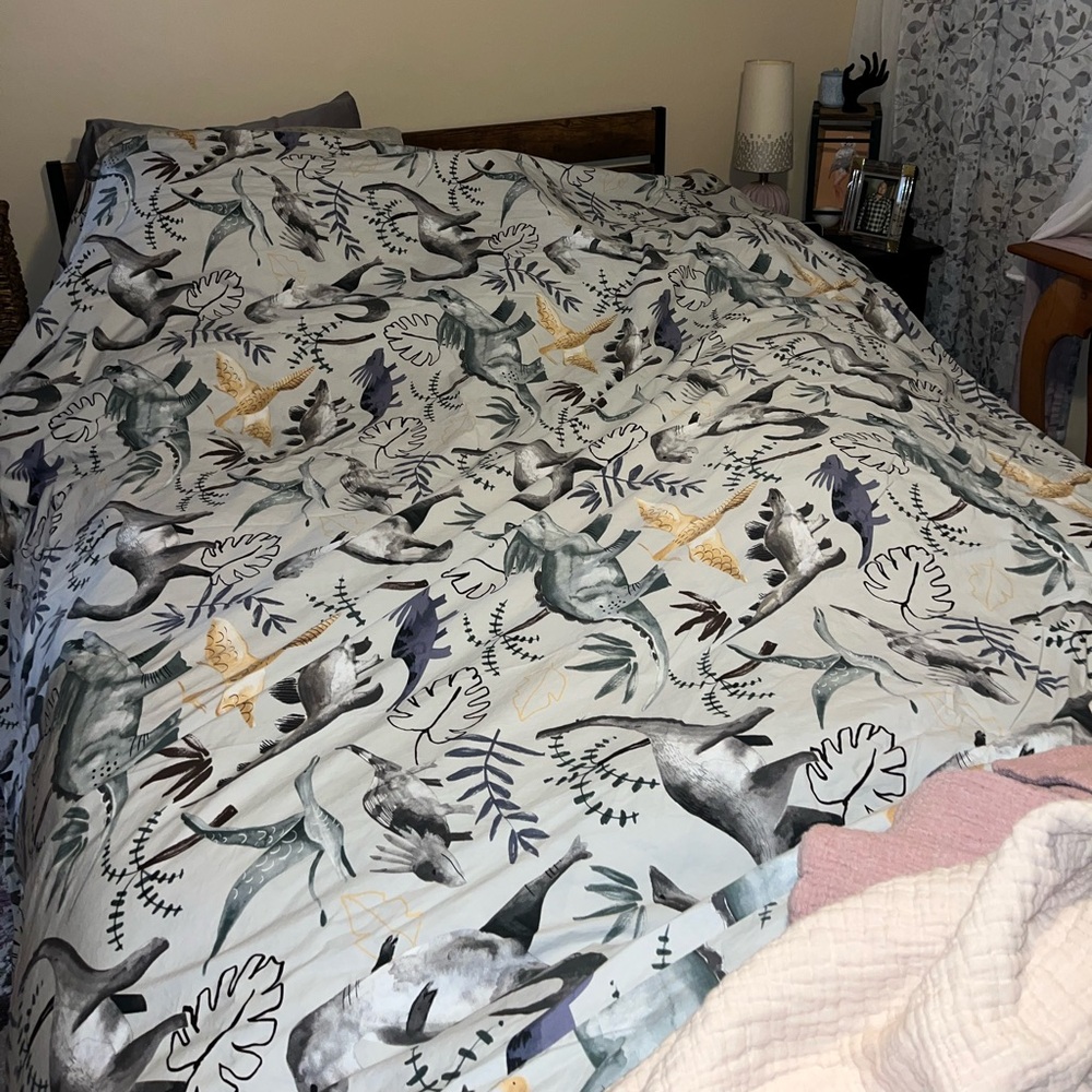 Pottery Barn~Jurassic~Dinosaur Queen/Full Duvet w/2 Shams~100% Organic Cotton - Picture 12 of 16